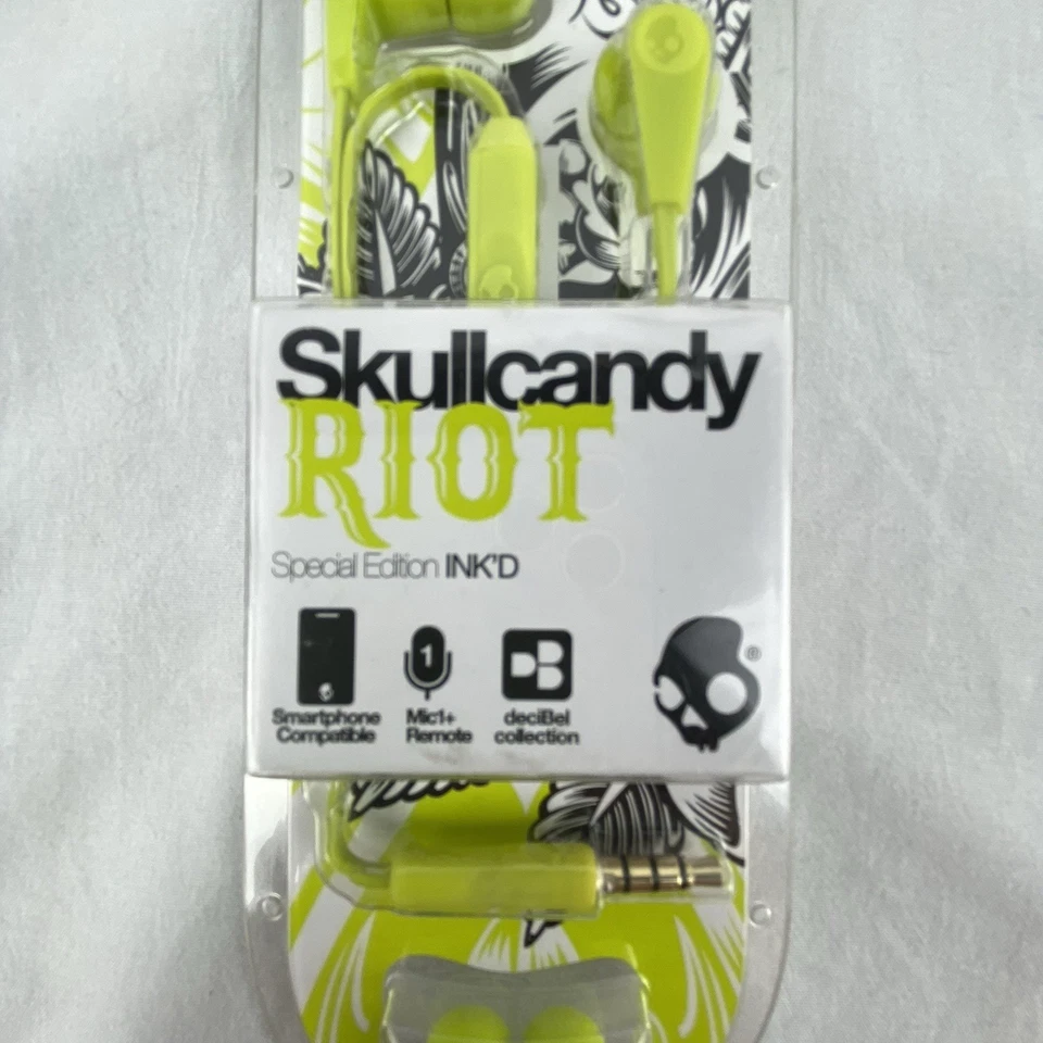 Skullcandy Special Edition Ink'd HOT LIME Earbuds Headphones w/Mic + Remote NEW! - Image 3 of 4