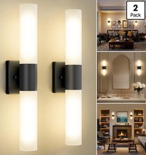 Set of 2x 21 Wall Sconces Modern Vanity Frosted Glass Black 21 inch lighting