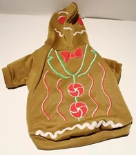 Dog Hoodie Sweater Costume MED Gingerbread Christmas Holiday Pullover 13" Back
