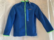 Lands End Youth Kid Size Large 10 / 12 Cobalt Grid Full Zip Neon Fleece Jacket