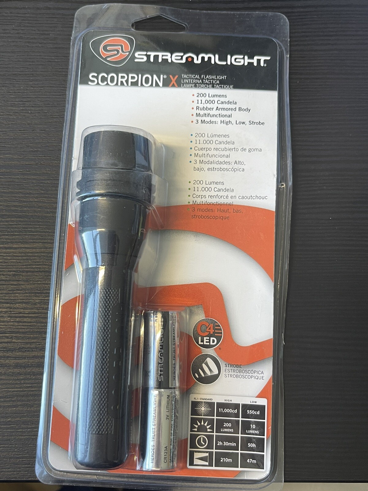 Streamlight Scorpion Flashlight 200 lumens 3 Modes High Low And Strobe