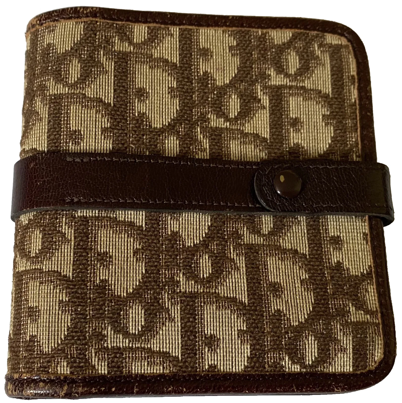 Portefeuille vintage Christian Dior BI pli petit CD micro trotteur jacquard marron
