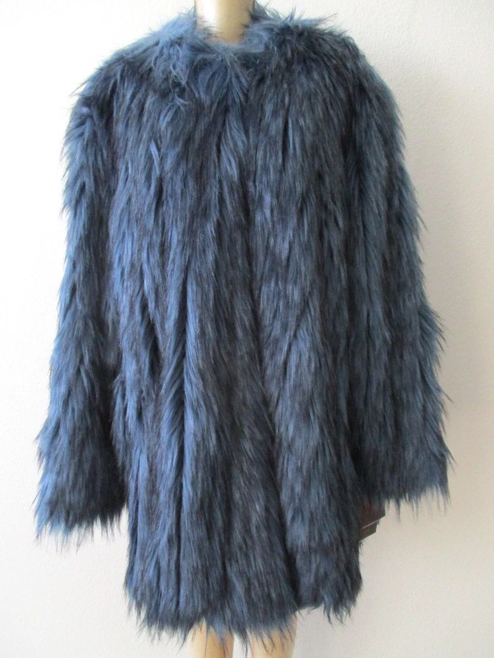 Chaqueta de piel sintética Adrienne Landau talla grande 2X azul negro aislante nueva con etiquetas