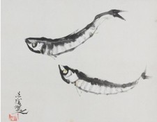 QUADRO GIAPPONESE DA APPENDERE PERGAMENA PESCE GIAPPONESE IMMAGINE ORIGINALE ...