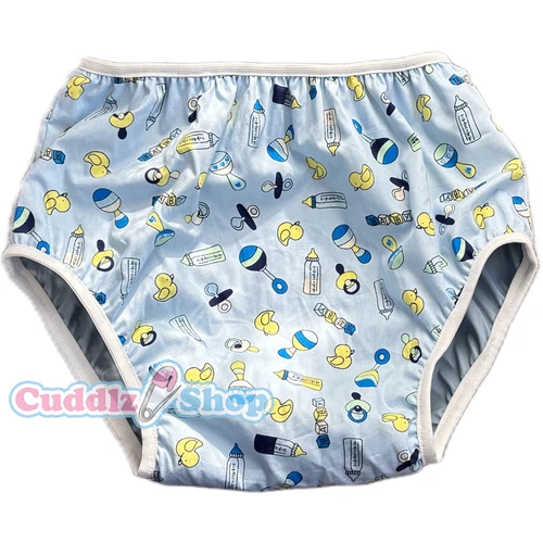 Cuddlz blau Baby Rasseln Muster Pull Up Kunststoff & Baumwolle wasserdicht Hose Slip - Bild 2 von 2