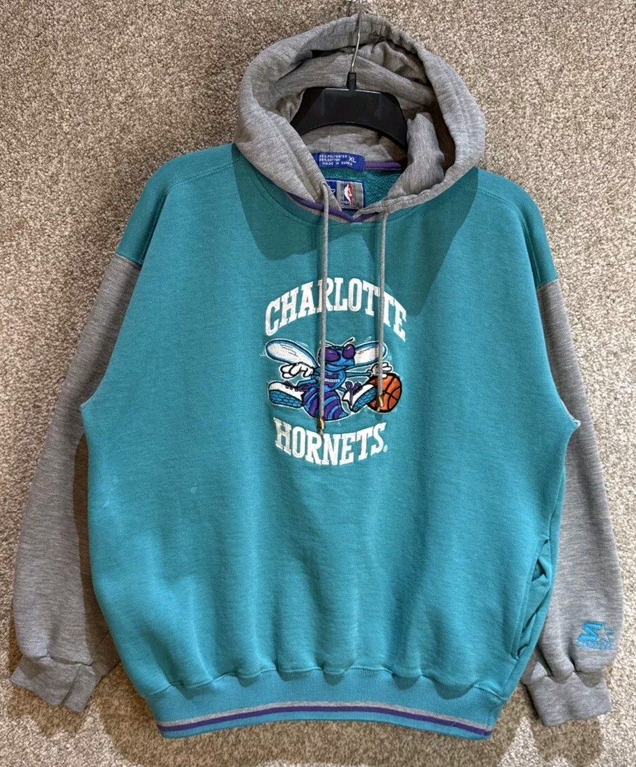Vintage Starter NBA Charlotte Hornets Hoodie Sweatshirt Boys XL Mens Medium
