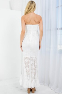 White Lace Overlay Maxi Dress Size Small Strapless Ruffled Cocktail Dress |  eBay