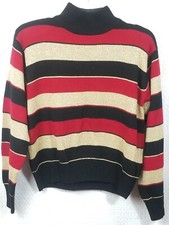 Vintage Milano Design Group Women Black/ Red / Gold Mock Neck Sweater Sz Large