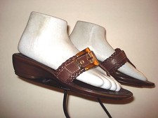 GEOX Respira Brown Leather Woven Monk Strap Thong Sandal Sz. 37/6.5 M MINTY