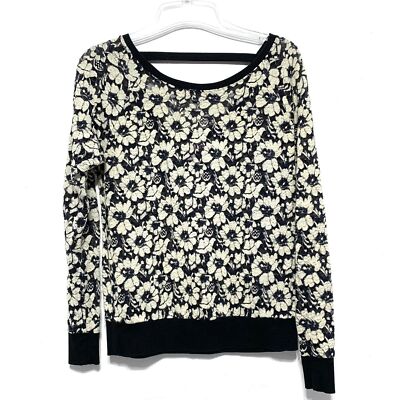 Dolled Up Sheer Sweater sz Large Black & Ivory Floral Round Neck Long Sleeve