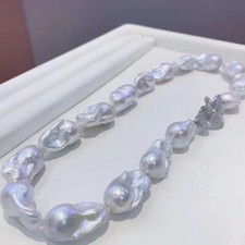 classic 20-25mm south sea baroque white  pearl necklace 18inch 925s(tim)