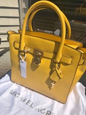 NWT Michael Kors Hamilton E/ W Satchel Handbag Pebbled Sunflower Yellow leather