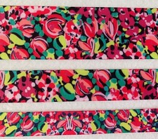 Confetti bright floral palm beach style Grosgrain ribbon BTY 5/8" 7/8" 1.5"