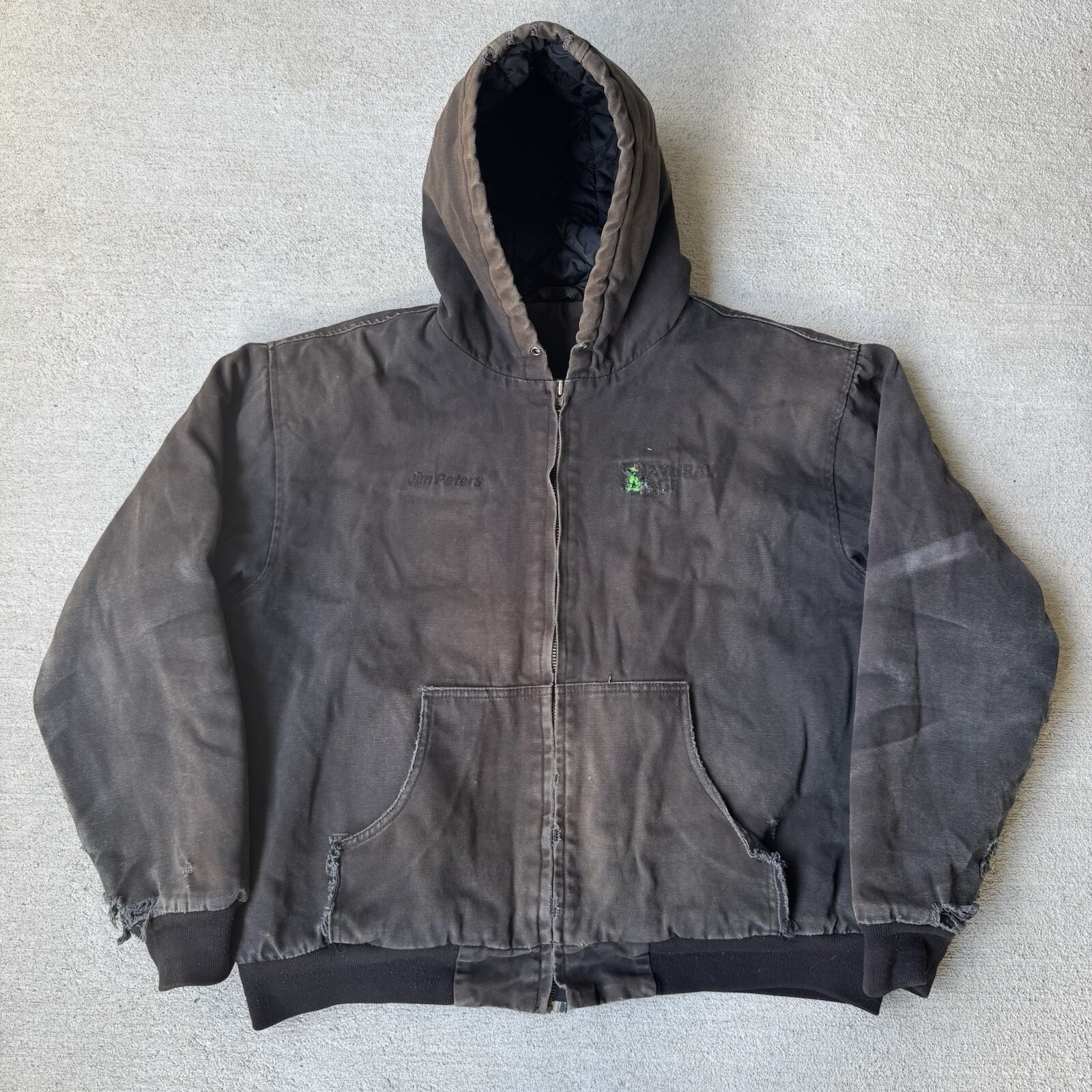Distressed Sun-Faded Carhartt-Style Active Jacket Brown Size M Canvas Workwear