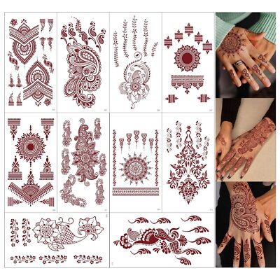 10 Sheets Brown Henna Tattoo Kit, Lace Fake Tattoos Semi Permanent Tattoo Sticke