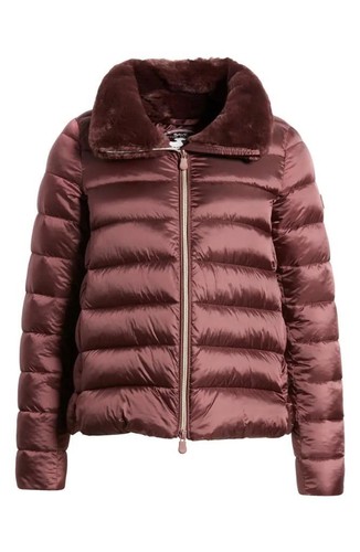 SAVE THE DUCK Mei Faux Fur Collar Puffer Jacket Burgundy Black XS (0) - Picture 5 of 6