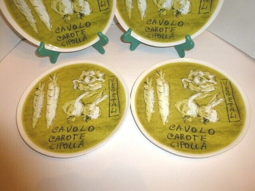 CRATE & BARREL,Italy 4 9 1/2"D. Plates Vegetable Motif, Appear Unused, A+ Condit - Picture 2 of 6