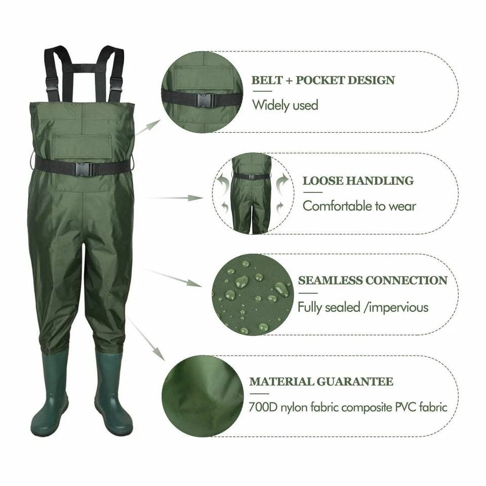 Bootfoot Chest Wader 2-Ply Nylon Waterproof Chest Fishing Waders Rubber Bootfoot - Image 4 of 4