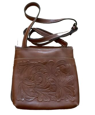 Patricia Nash Granada Brown Floral Embossed Leather Shoulder Crossbody Bag