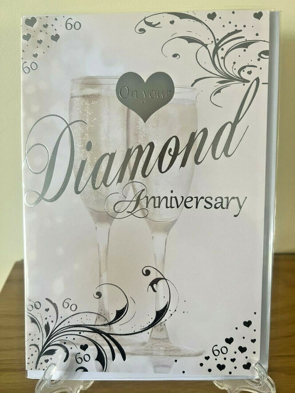 Diamond Wedding Anniversary Silver Foil Quality Card Celebrate 60 years Party