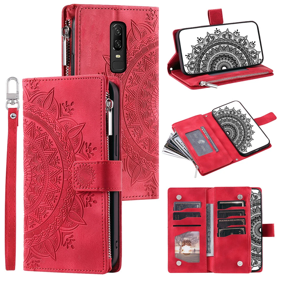 Funda para OnePlus 6 Cuero Datura Cremallera Ranuras para Tarjetas Abatible Billetera Bolsillo Cubierta Foto 4 de 4