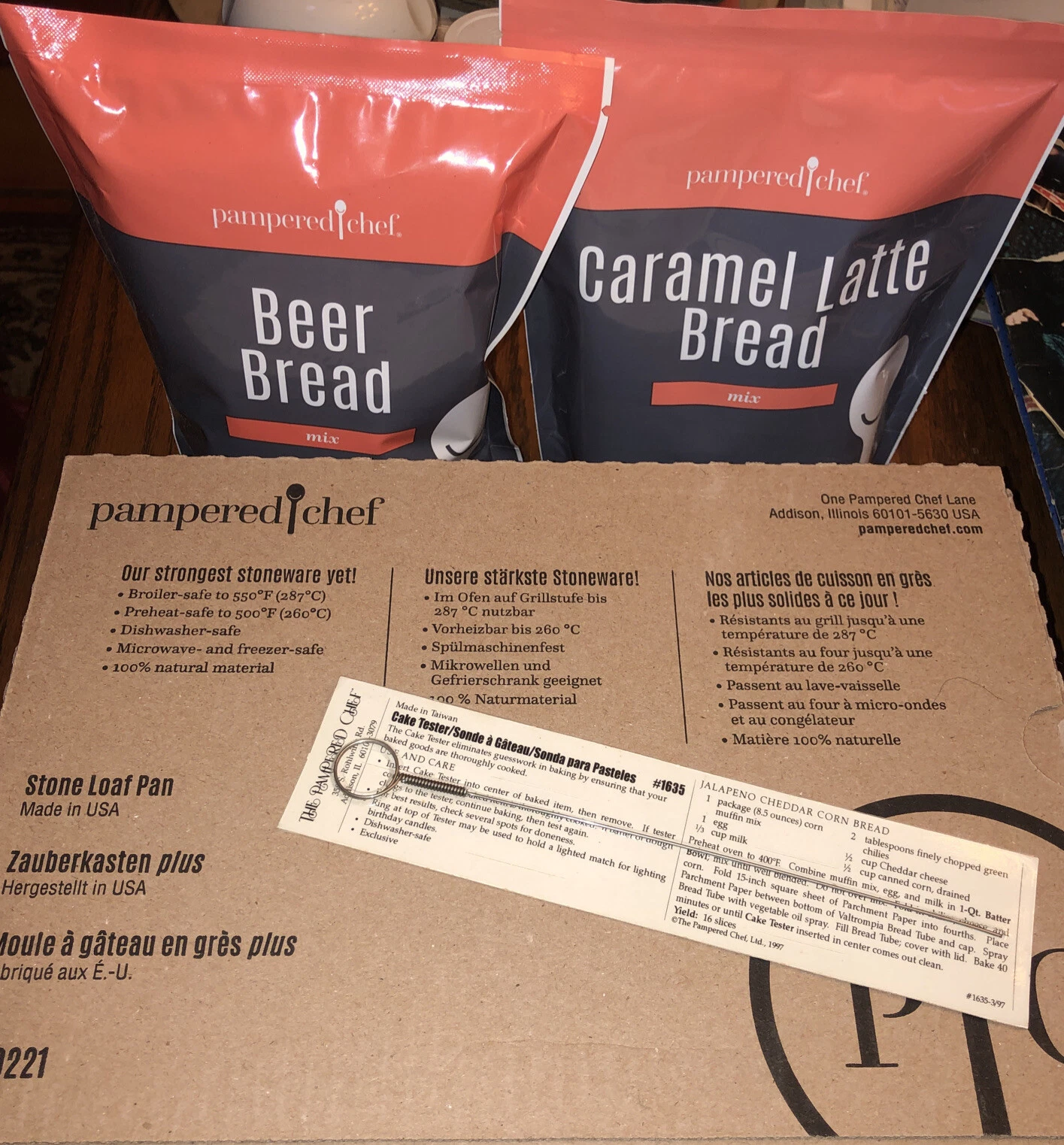 NEW Pampered Chef Stone Loaf Pan 100221 Beer Caramel Latte Bread Mix Cake Tester