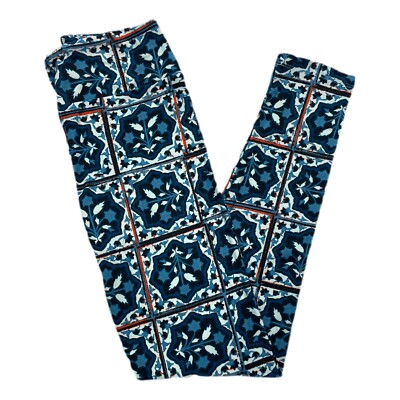 OS LuLaRoe Leggings ~ BLUE FLORAL PATTERN ~ Sizes 2-10, ONE SIZE; square tiles