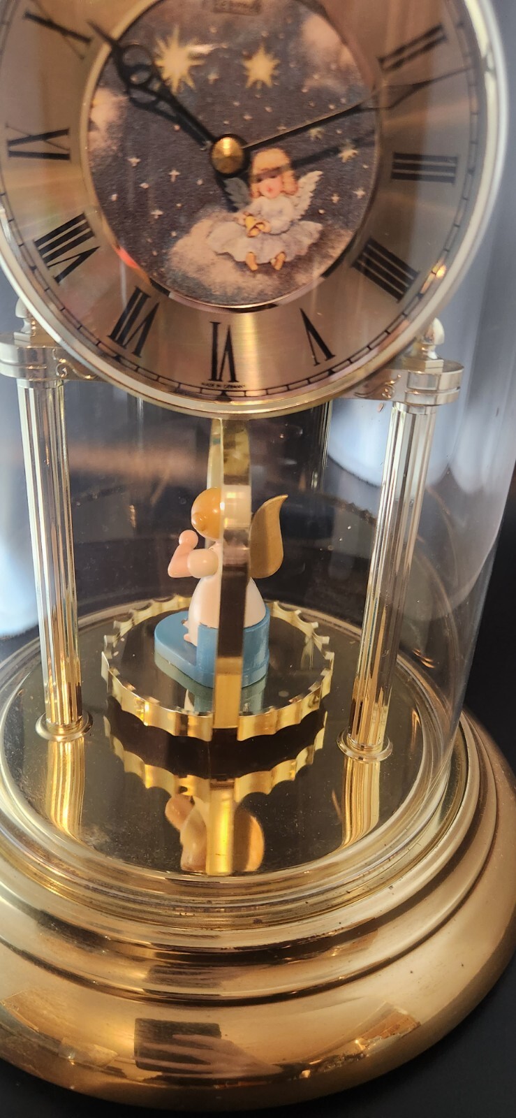 Vintage Hermle Angel Stary Sky Glass Dome Quartz Anniversary Clock