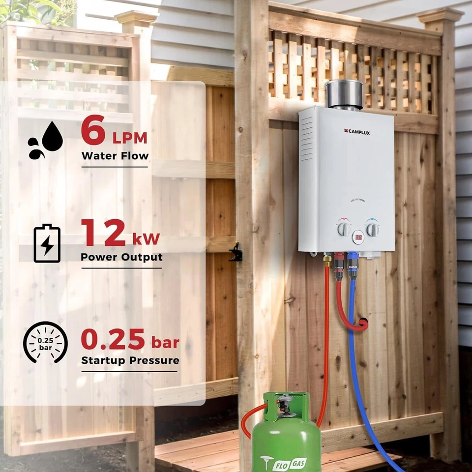 CAMPLUX 6L Portable Propane Hot Water Heater w/ Shower Head Outdoor Camping LPG - Image 2 of 4