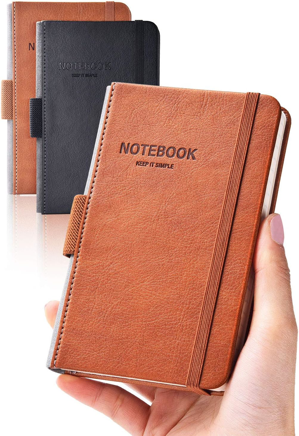 Compact 3.5x5.5 Leather Hardcover Lined Notebook 2-Pack