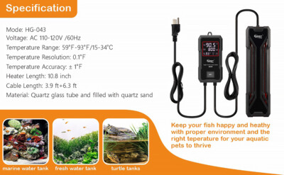 AQQA Aquarium Heizung, 300W/500W/800W/1000W/1200W Tauchheizung für