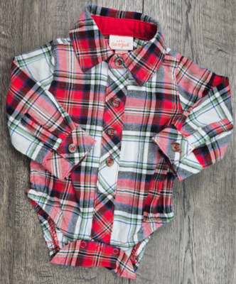 Baby Boy Clothes Cat Jack Newborn Flannel Plaid Bodysuit