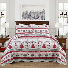 3 Pcs Holiday-Themed Christmas Quilt Bedspread Set Perfect for Festive Decor