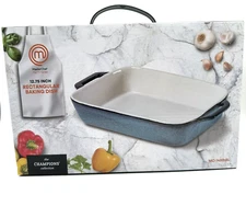 MasterChef 12.5" Rectangular Baking Dish Blue Stoneware Bakeware Cookware