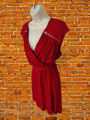 Calvin Klein ROTES KLEID GRÖSSE UK 12 ELASTHAN DAMEN ÄRMELLOS REISSVERSCHLUSS MIT GÜRTEL KURZ 