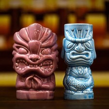 Bar Bespoke Tiki Mugs 2 Pack Blue and Purple