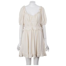 NWT Trixxi Mini Dress L Ivory Puff Sleeve Ruffle Fit & Flare Boho Festival