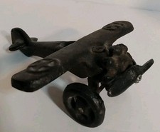 4.5" Long 3.75" Wide 2" Tall CAST IRON AIRPLANE Black Toy Airplane W/ Propeller