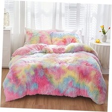 Fluffy Full Size Bedding Sets for Girls Faux Fur Plush Shaggy Full 3PCS Pink