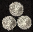 Three 2014 U.S. American Silver Eagle BU One Ounce 99.9% Silver Dollar