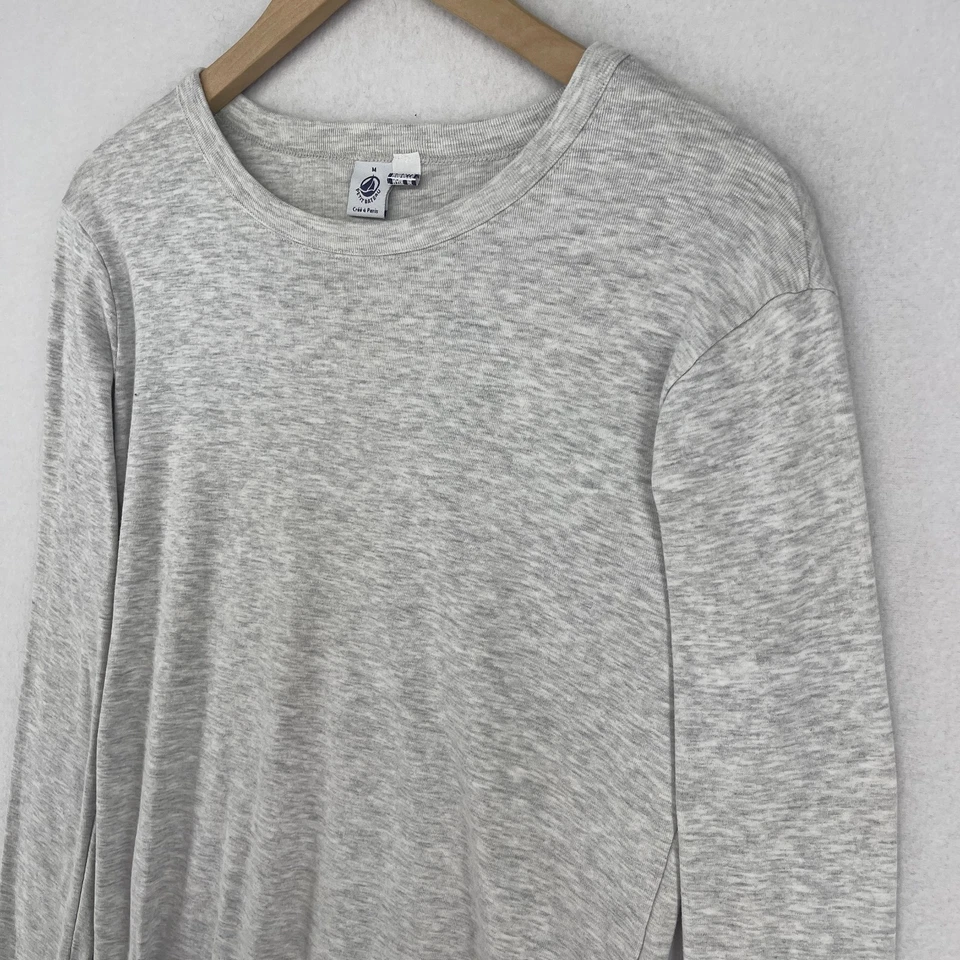 Camiseta deportiva PETIT BATEAU para mujer M icónica de algodón manga larga cuello redondo gris Foto 4 de 4