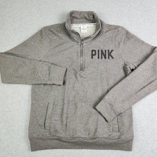 Victoria's Secret PINK Sweatshirt Womens Medium Gray Heather Stretch Quarter Zip