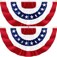 2Pack 3x6 FT American Pleated Fan Flag, USA Patriotic Half Fan Bunting Flag, ...