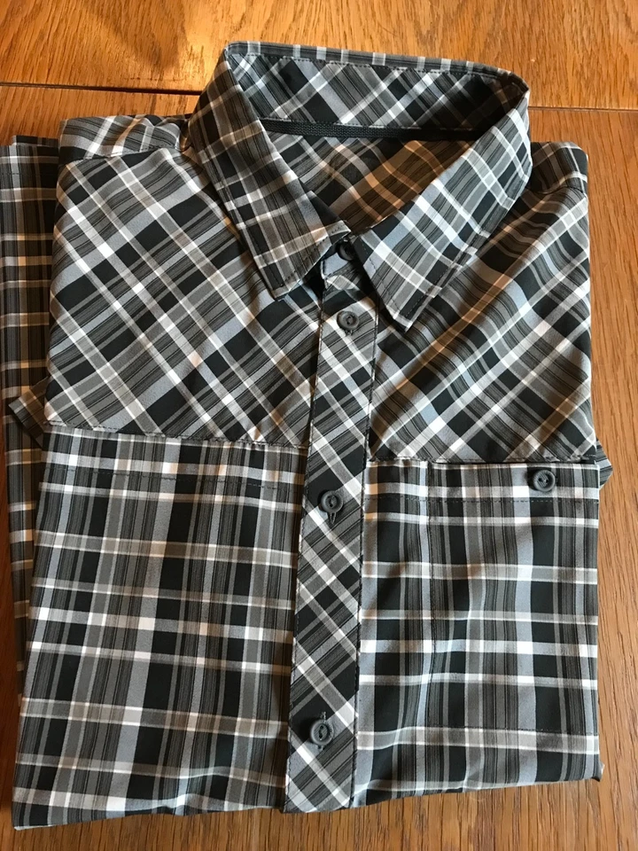 XXL 56 Wanderhemd Kurzarm kariert schwarz - schnell trocknend -nahezu bügelfrei - Bild 2 von 4