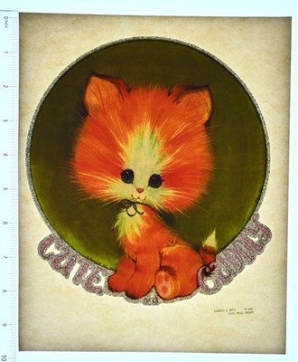 Original VINTAGE 1970s Heat Transfer | Cute Fluffy Kitty Portrait