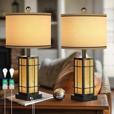 Black Table Lamps Set of 2, 24" Farmhouse Lamps for Living Room with USB A P...