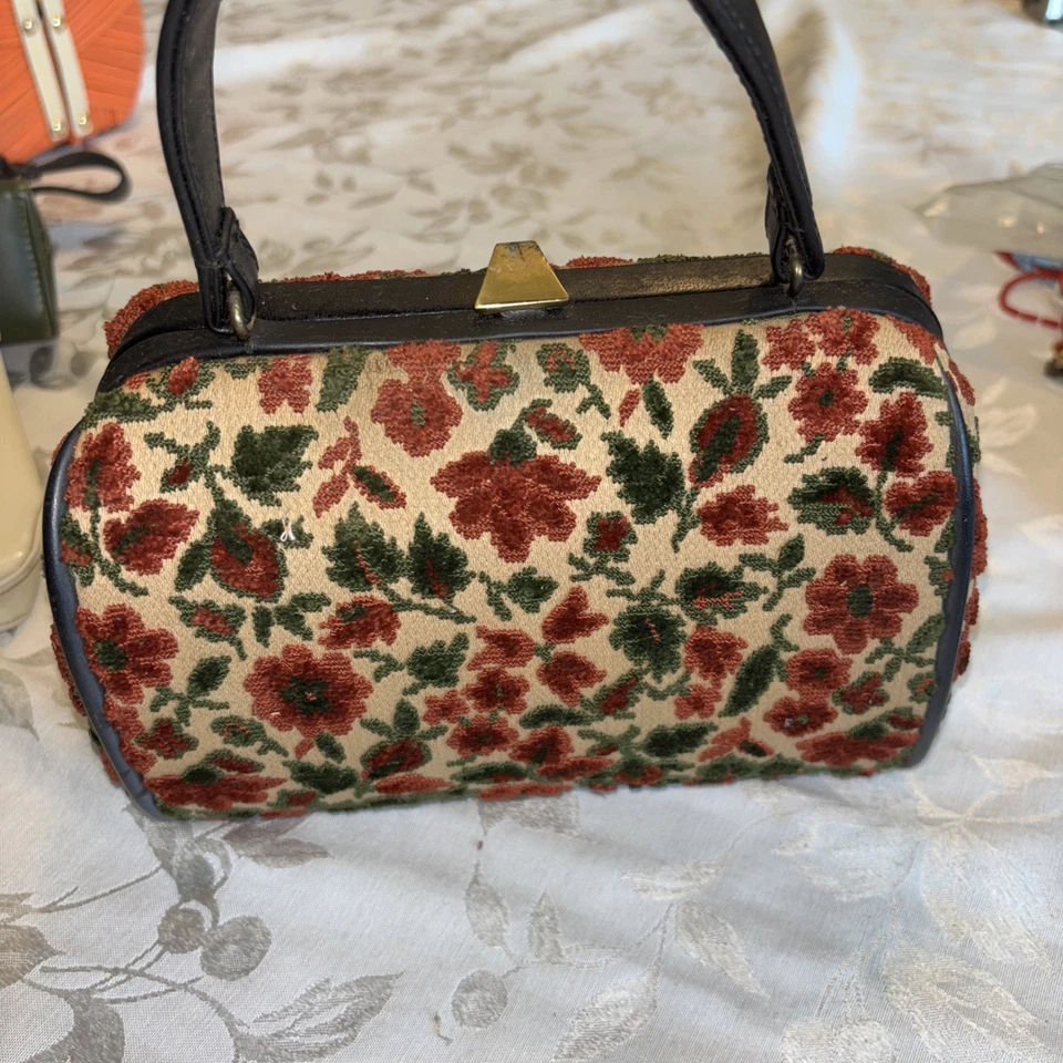 Bolso Cartera Bolso de Mano Kadin EE. UU. Vintage Años 50 Floral Alfombra Tapiz ¡ABSOLUTAMENTE ADORADOR! Foto 3 de 4