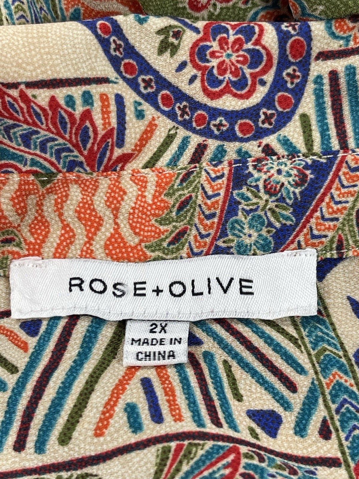 Rose & Olive Patchwork Orange Tan Button Up Top W… - image 6