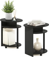 JAYA Simple Design Oval End Table Set of 2, Walnut,