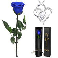 Yamonic Birthday Flowers Gifts for Women, Real Rose with Heart Necklace Blue